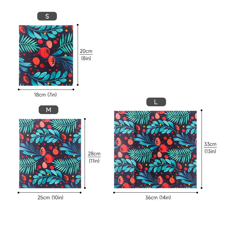 Emballages en Cire d'Abeille Réutilisables – Lot de 3 avec motifs colorés de fruits et feuilles