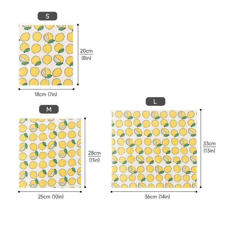 Emballages en Cire d'Abeille Réutilisables – Lot de 3 avec motifs de citrons en différentes tailles