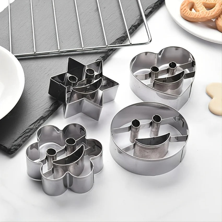 Emporte-Pièces Inox Fantaisie – Lot de 4 pour Pâtisserie en forme de cœur, étoile, fleur et rond