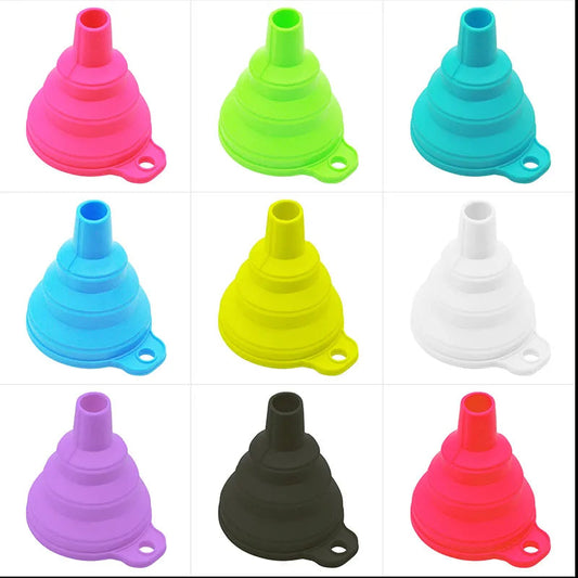 Ensemble d'entonnoirs pliables en silicone de couleurs variées pour un usage pratique en cuisine