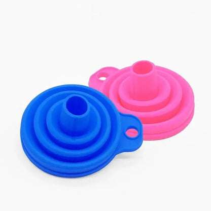 Ensemble d'entonnoirs pliables en silicone bleu et rose pour une utilisation pratique en cuisine
