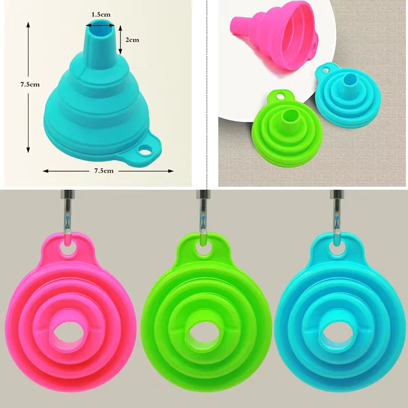 Entonnoir pliable en Silicone en trois couleurs, facile à ranger et pratique pour la cuisine