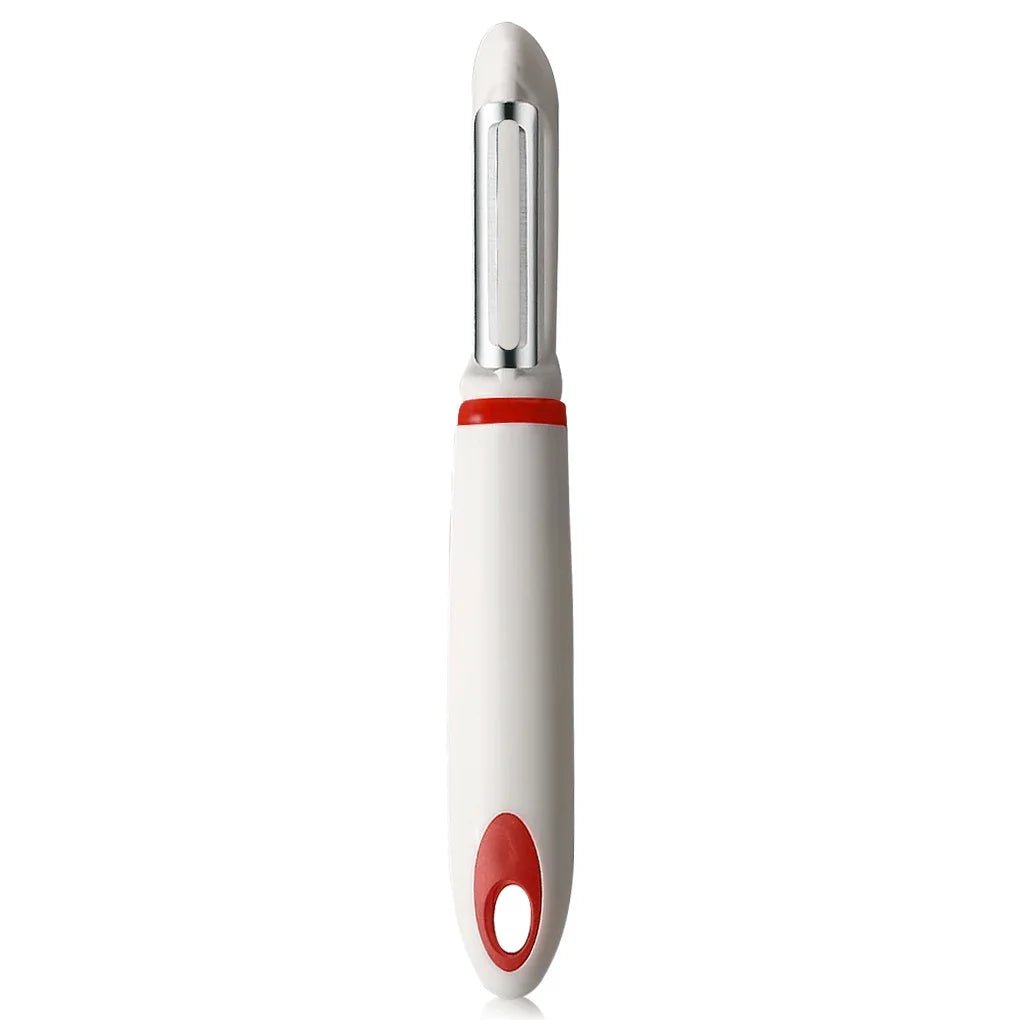 Éplucheur légume en Acier Inoxydable - Outil Ergonomique avec manche blanc et rouge pour cuisine