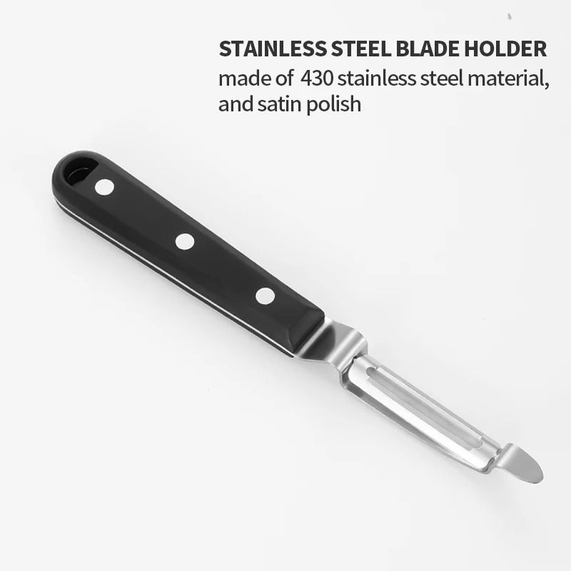 Éplucheur pivotant inox pour fruits et légumes avec manche ergonomique et lame en acier inoxydable