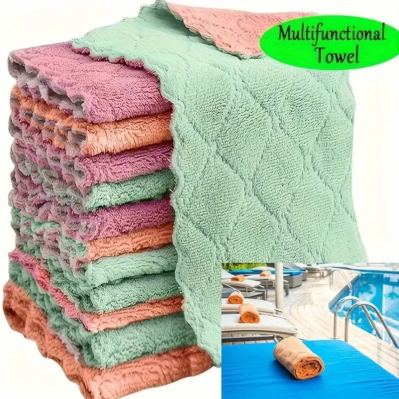 Éponge Microfibre Récurante Cuisine – Nettoyage Écologique avec serviettes multifonctions colorées empilées