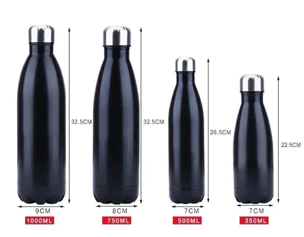Quatre bouteilles noires inox 1000 750 500 350 ml Bouteille Isotherme Inox – Gourde Sport Thermos Étanche