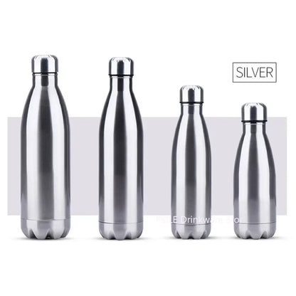 Bouteille Isotherme Inox – Gourde Sport Thermos Étanche en acier argenté quatre tailles pour boissons chaudes et froides