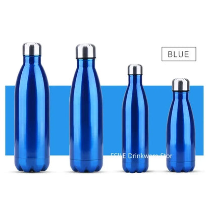 Quatre bouteilles bleues en inox de tailles variées Bouteille Isotherme Inox – Gourde Sport Thermos Étanche avec bouchon argent