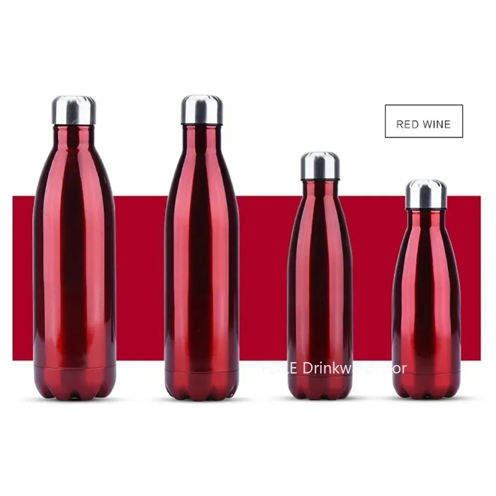 Bouteille Isotherme Inox – Gourde Sport Thermos Étanche rouge brillant en acier inoxydable avec bouchon argent 4 tailles