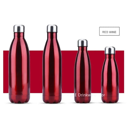 Bouteille Isotherme Inox – Gourde Sport Thermos Étanche rouge brillant en acier inoxydable avec bouchon argent 4 tailles