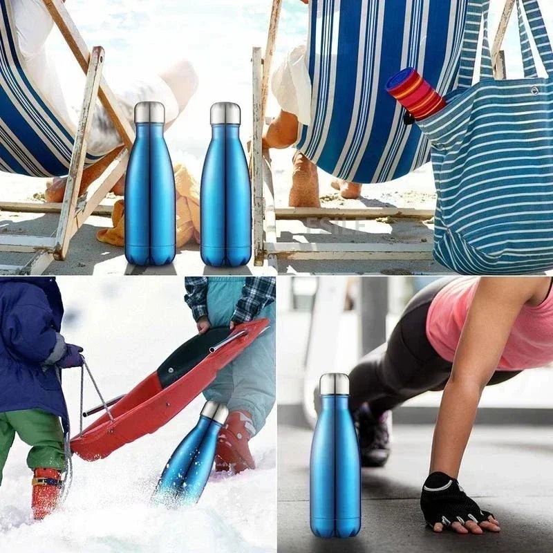 Bouteille Isotherme Inox – Gourde Sport Thermos Étanche bleu, inox double paroi pour plage sac ski et fitness