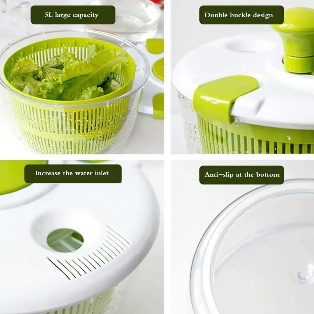 Essoreuse à Salade Manuelle 5L avec Panier Égouttoir pour Laver et Sécher Fruits et Légumes, design double et antidérapant