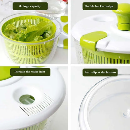 Essoreuse à Salade Manuelle 5L avec Panier Égouttoir pour Laver et Sécher Fruits et Légumes, design double et antidérapant
