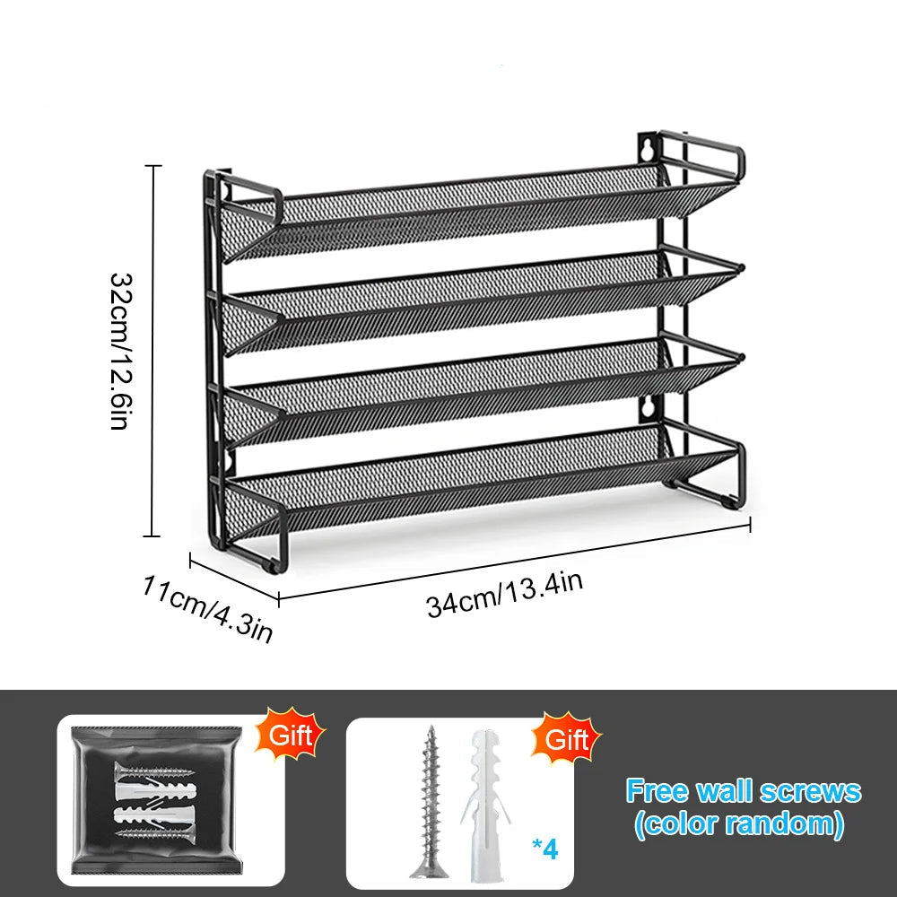 Étagère à Épices Murale 3/4 Niveaux – Design et Gain de Place en métal noir avec quatre niveaux de rangement