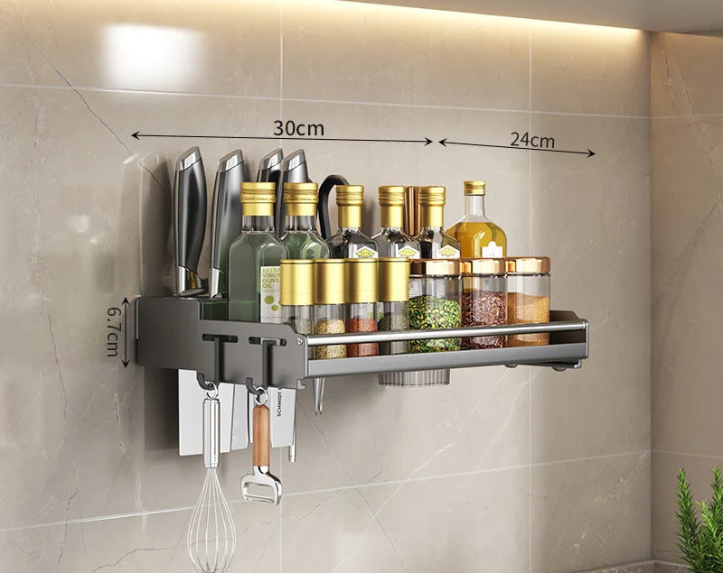 Étagère Murale Cuisine Multifonction – 30 ou 40 cm avec rangement pour épices et ustensiles de cuisine