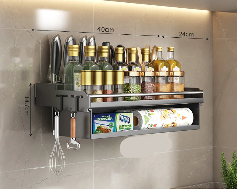 Étagère Murale Cuisine Multifonction de 30 ou 40 cm, parfaite pour organiser bouteilles et ustensiles