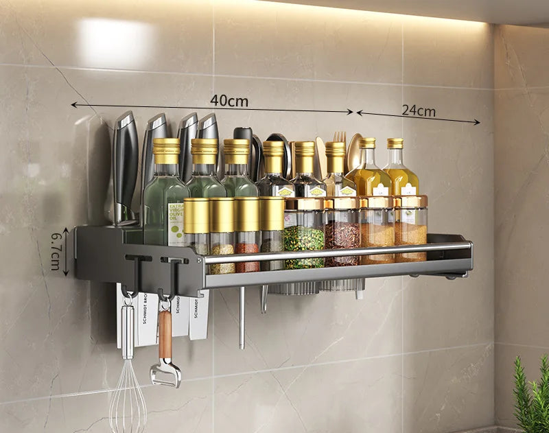 Étagère Murale Cuisine Multifonction – 30 ou 40 cm avec rangements pour épices et ustensiles de cuisine