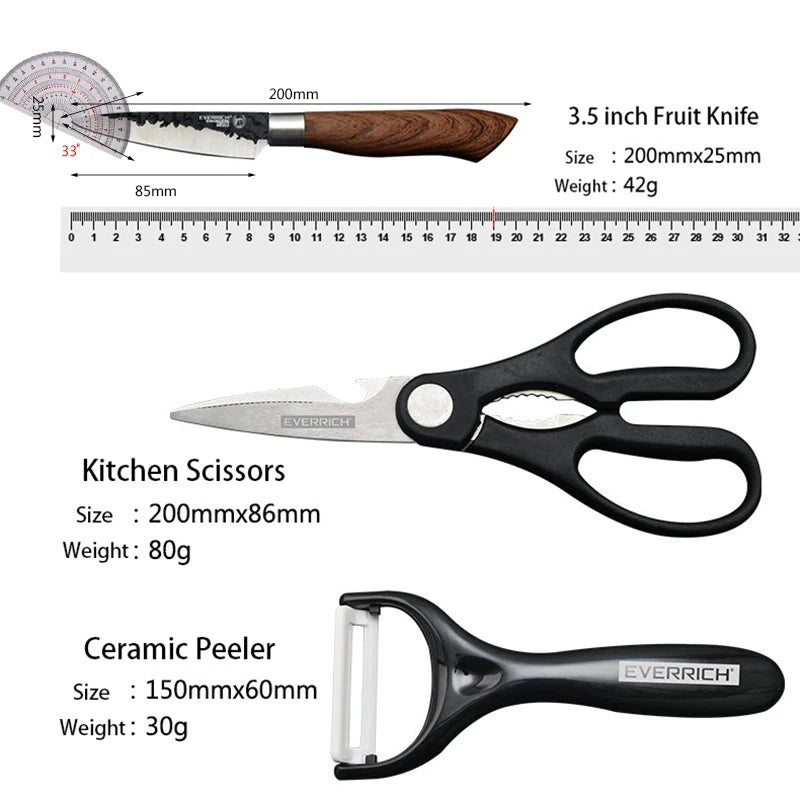 Set de Couteaux de Cuisine 6 Pièces – Acier Inox, Ultra Tranchants & Ergonomiques incluant un couteau à fruits et des ciseaux