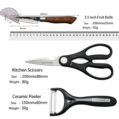 Set de Couteaux de Cuisine 6 Pièces – Acier Inox, Ultra Tranchants & Ergonomiques incluant un couteau à fruits et des ciseaux