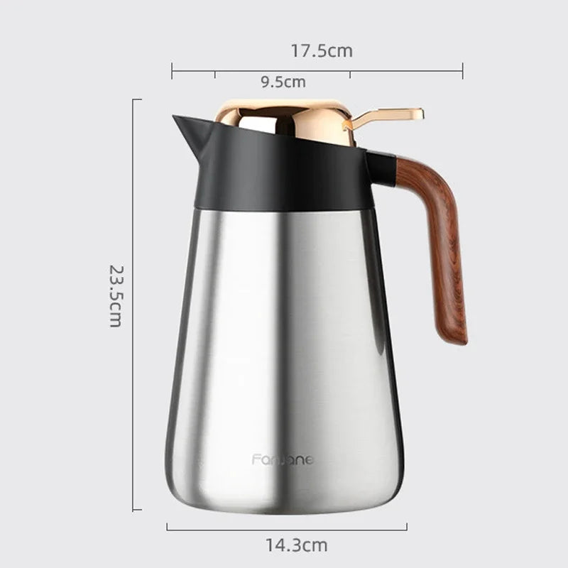 Bouilloire Isotherme Inox 316 avec poignée en bois, maintien chaud ou froid 24h.
