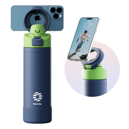 Thermos FEIJIAN 710/950ml –  Inox avec support téléphone. Bouteille inox bleu marine bouchon vert support mobile rabattable