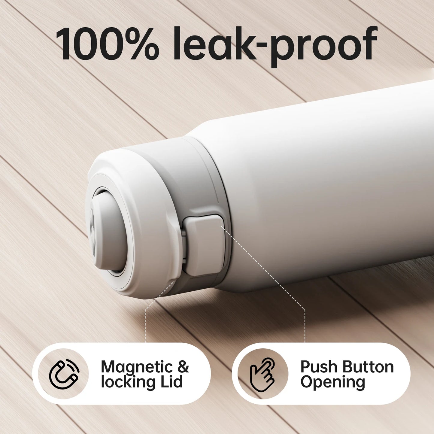 Thermos FEIJIAN 710/950ml –  Inox avec support téléphone. Thermos blanc inox étanche avec bouchon magnétique et bouton poussoir