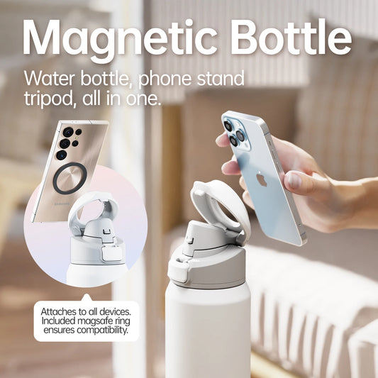 Thermos FEIJIAN 710/950ml –  Inox avec support téléphone. Bouteille blanche avec bouchon magnétique support MagSafe