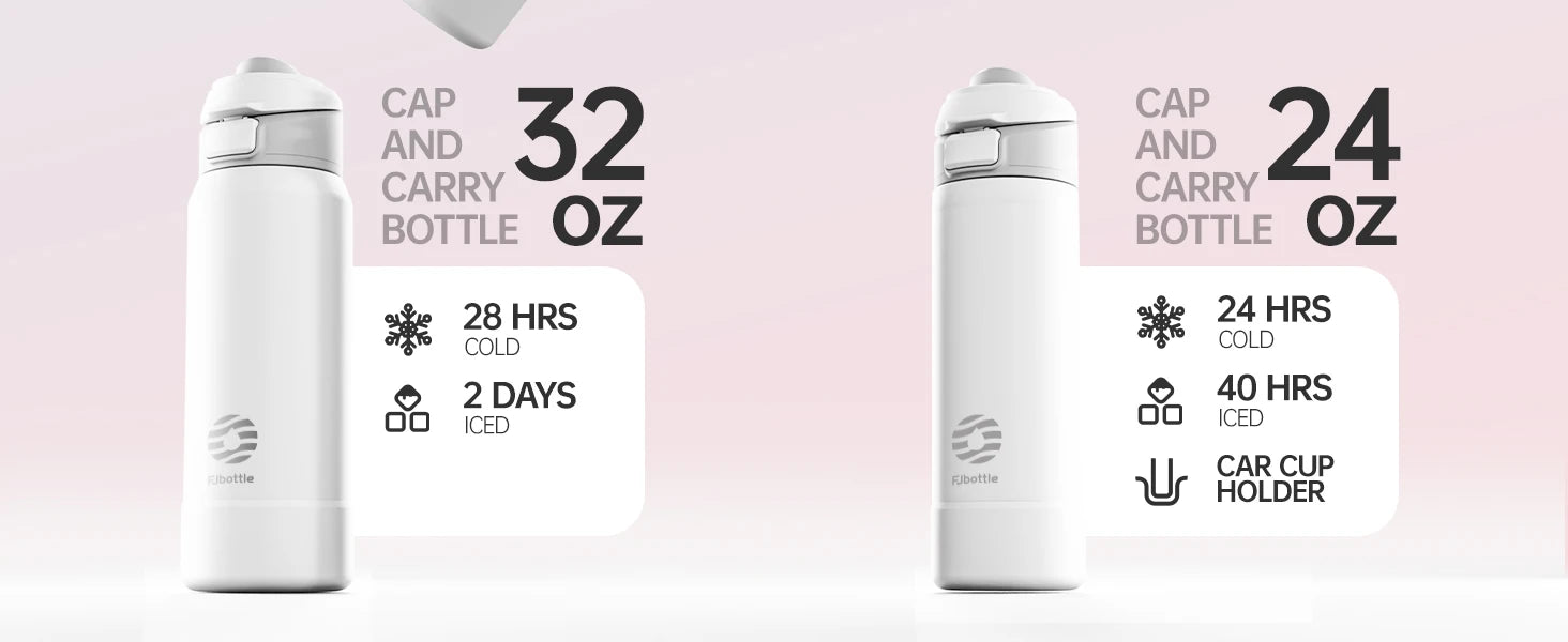 Thermos FEIJIAN 710/950ml –  Inox avec support téléphone. Lot de deux gourdes blanches inox 24oz et 32oz avec bouchon transport