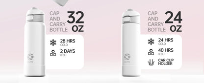 Thermos FEIJIAN 710/950ml –  Inox avec support téléphone. Lot de deux gourdes blanches inox 24oz et 32oz avec bouchon transport