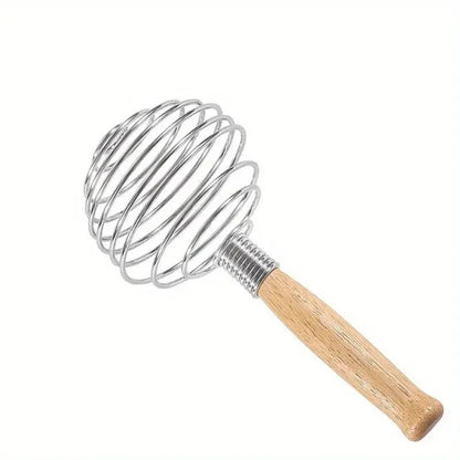Fouet à Ressort en Inox avec Manche en Bois – Fouet Manuel pour Sauces, Café, Œufs et Pâtisserie