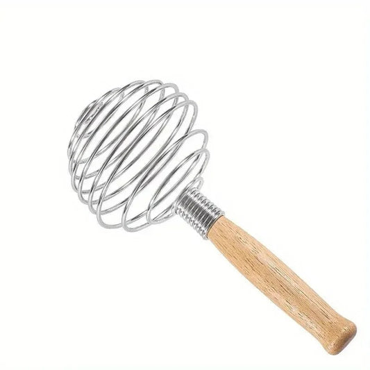 Fouet à Ressort en Inox avec Manche en Bois – Fouet Manuel pour Sauces, Café, Œufs et Pâtisserie