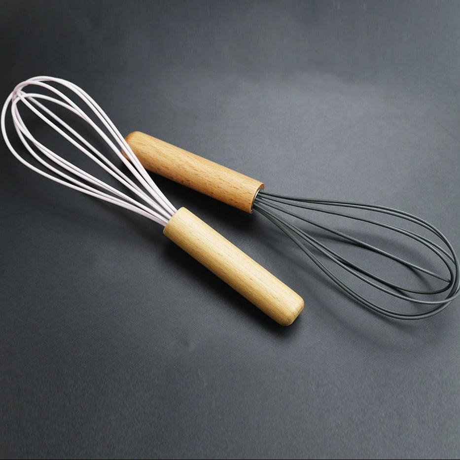 Fouet de Cuisine Ballon en Silicone avec Manche en Bois, idéal pour mélanger