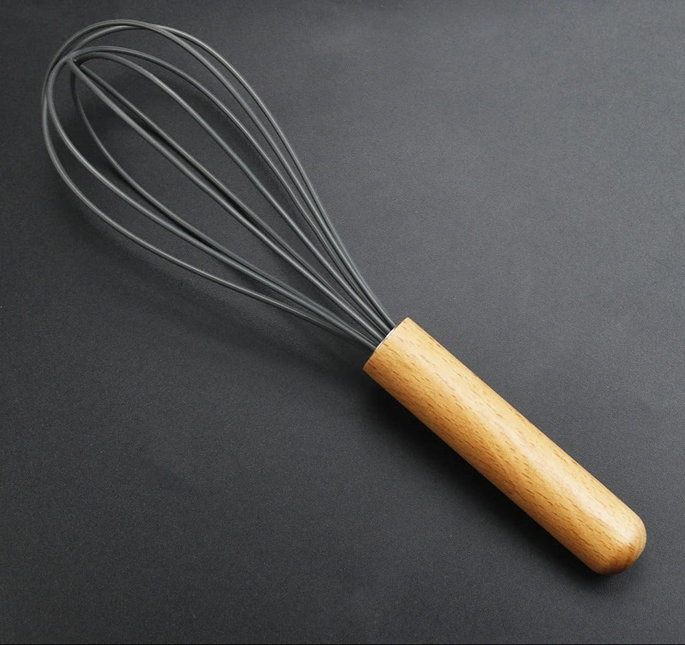 Fouet de Cuisine Ballon en Silicone avec Manche en Bois, idéal pour battre les œufs et mélanger les ingrédients