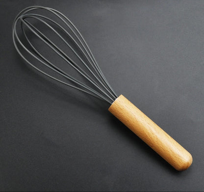 Fouet de Cuisine Ballon en Silicone avec Manche en Bois, idéal pour battre les œufs et mélanger les ingrédients