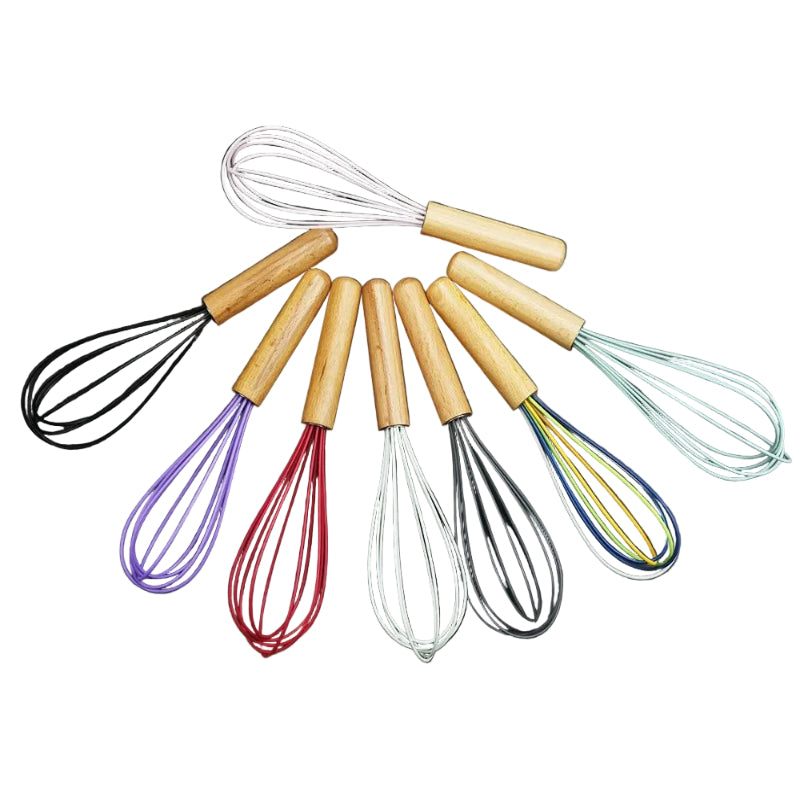 Fouet de Cuisine Ballon en Silicone avec Manche en Bois disponibles en plusieurs couleurs pour la cuisine