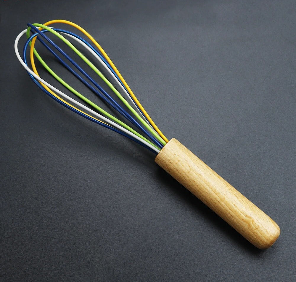 Fouet de Cuisine Ballon en Silicone avec Manche en Bois, idéal pour mélanger et fouetter les ingrédients facilement