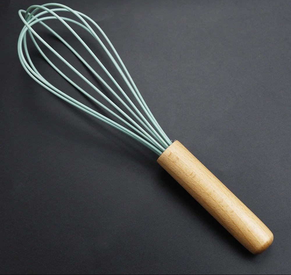 Fouet de Cuisine Ballon en Silicone avec Manche en Bois, idéal pour mélanger et fouetter les ingrédients