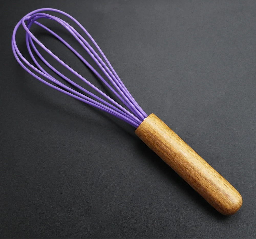 Fouet de Cuisine Ballon en Silicone avec Manche en Bois, idéal pour mélanger et fouetter facilement