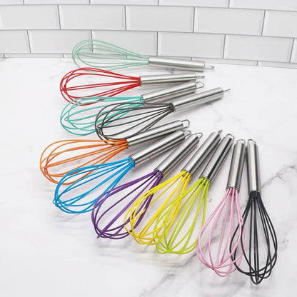 Fouet de cuisine en silicone manche inox 25 cm avec plusieurs couleurs de fils pour la cuisine