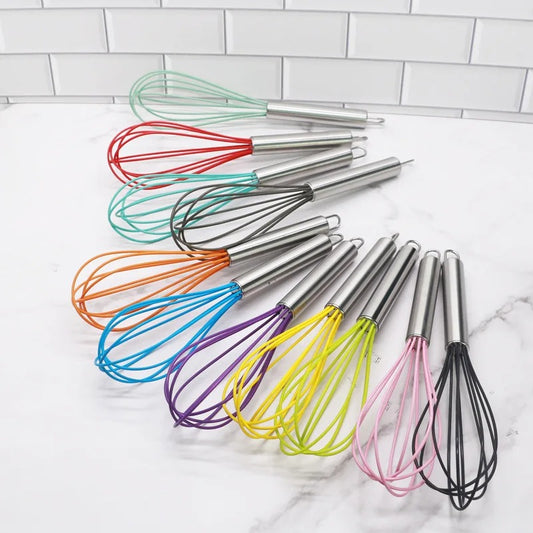 Fouet de cuisine en silicone manche inox 25 cm avec plusieurs couleurs de fils pour la cuisine