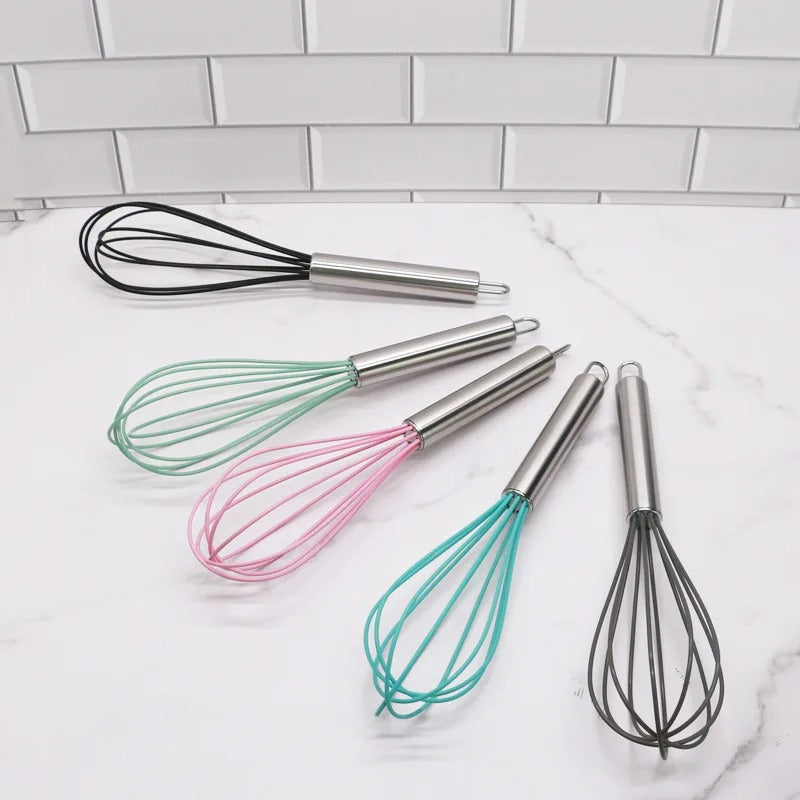 Set de fouets de cuisine en silicone manche inox 25 cm de couleurs variées pour préparer vos recettes