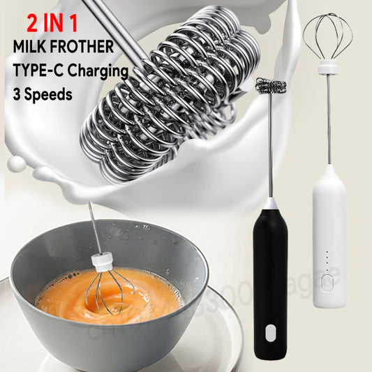 Fouet Électrique Rechargeable USB – Mousseur Lait & Batteur 3 Vitesses, pour préparer mousse et mélanges facilement