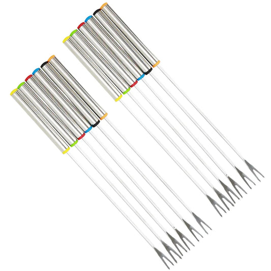 Ensemble de quatre Fourchettes à Fondue & Fruits en acier inoxydable avec poignées colorées