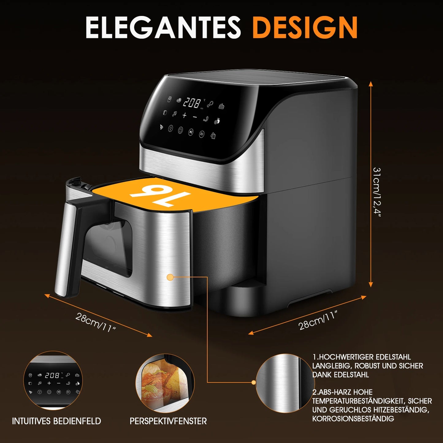 Friteuse à Air OYAJIA 6L – Cuisson Rapide & Saine avec écran numérique et design élégant