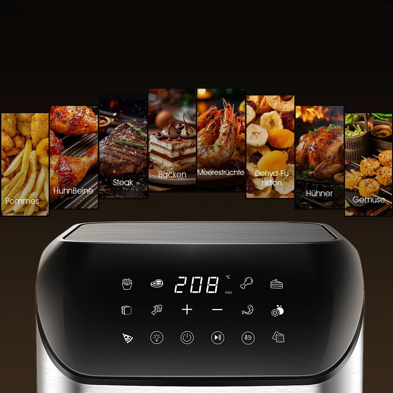 Friteuse à Air OYAJIA 9L avec écran numérique pour cuisson rapide et saine de divers aliments.