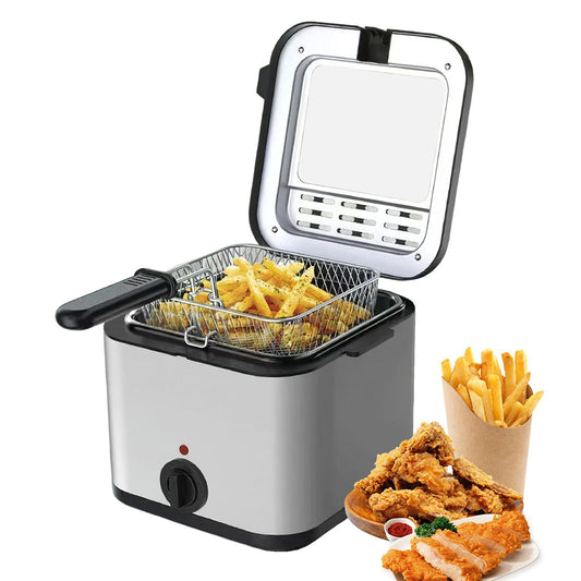 Friteuse électrique à huile 2,5L avec fenêtre de visualisation pour cuire des frites croustillantes et des aliments frits.