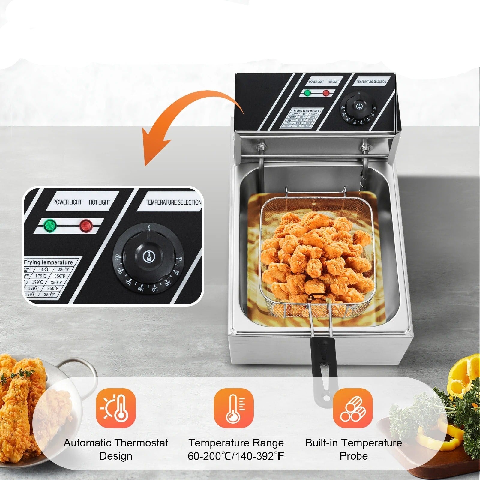 Friteuse électrique inox 6L 2500W avec régulateur de température et panier pour une cuisine facile