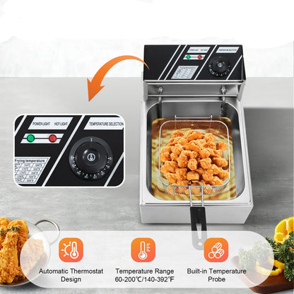 Friteuse électrique inox 6L 2500W avec régulateur de température et panier pour une cuisine facile
