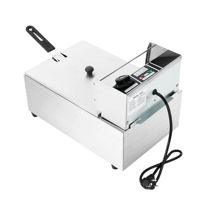 Friteuse électrique inox 6L 2500W avec un couvercle et une panne en acier inoxydable