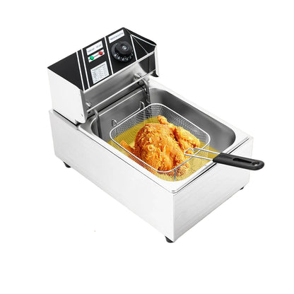 Friteuse électrique inox 6L 2500W avec panier, idéale pour frire des aliments croustillants